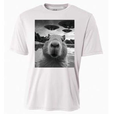 Funny Graphic Capybara Selfie With Ufos Weird Cooling Performance Crew T-Shirt