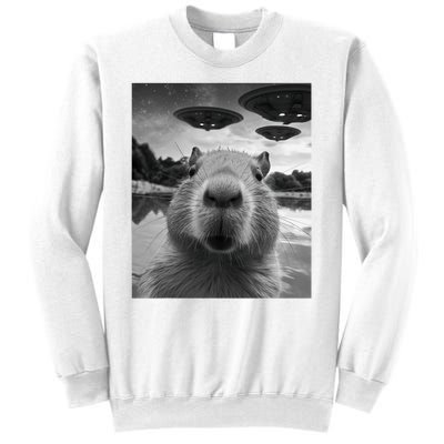 Funny Graphic Capybara Selfie With Ufos Weird Sweatshirt