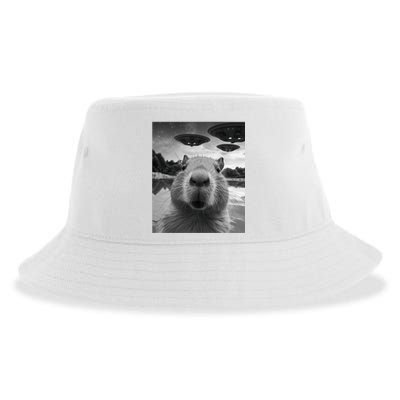 Funny Graphic Capybara Selfie With Ufos Weird Sustainable Bucket Hat