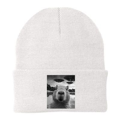 Funny Graphic Capybara Selfie With Ufos Weird Knit Cap Winter Beanie