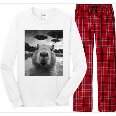 Funny Graphic Capybara Selfie With Ufos Weird Long Sleeve Pajama Set