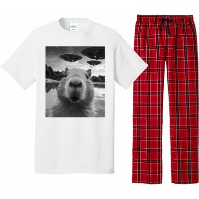 Funny Graphic Capybara Selfie With Ufos Weird Pajama Set