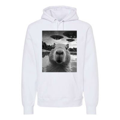 Funny Graphic Capybara Selfie With Ufos Weird Premium Hoodie