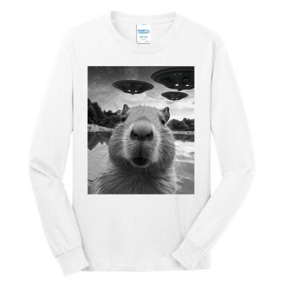 Funny Graphic Capybara Selfie With Ufos Weird Tall Long Sleeve T-Shirt