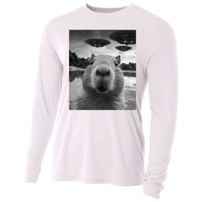 Funny Graphic Capybara Selfie With Ufos Weird Cooling Performance Long Sleeve Crew