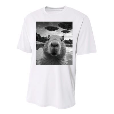 Funny Graphic Capybara Selfie With Ufos Weird Performance Sprint T-Shirt