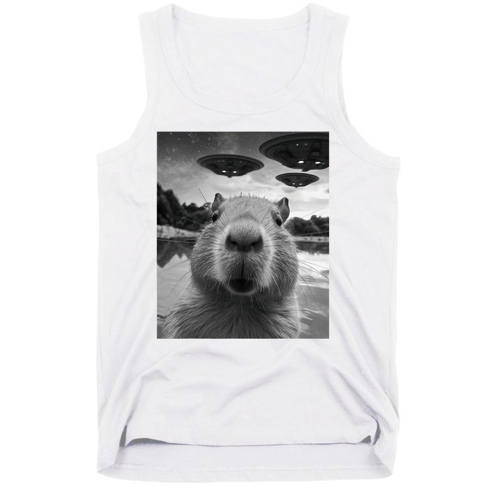 Funny Graphic Capybara Selfie With Ufos Weird Tank Top