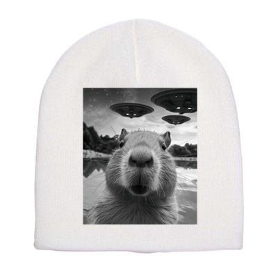 Funny Graphic Capybara Selfie With Ufos Weird Short Acrylic Beanie