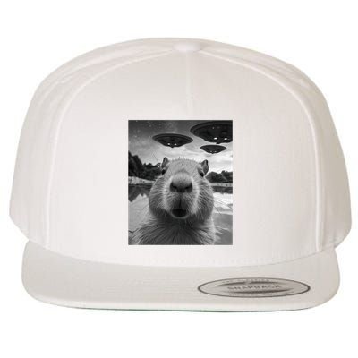 Funny Graphic Capybara Selfie With Ufos Weird Wool Snapback Cap