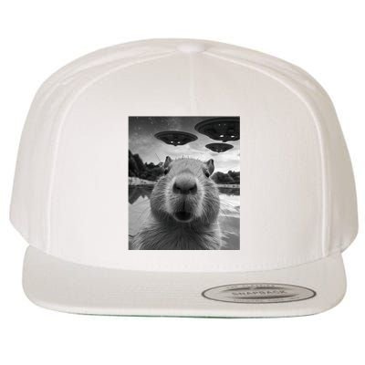 Funny Graphic Capybara Selfie With Ufos Weird Wool Snapback Cap