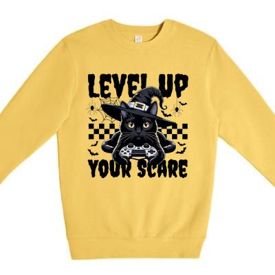 Funny Gamer Cat For Video Game Lovers Halloween Gaming Great Gift Premium Crewneck Sweatshirt