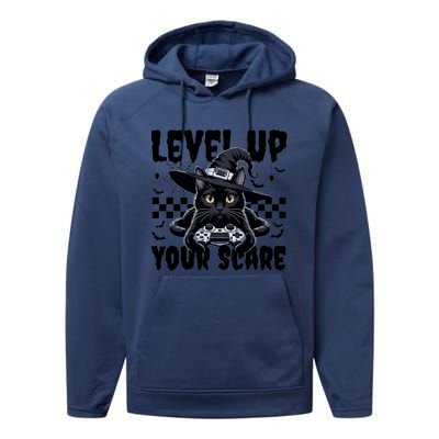 Funny Gamer Cat For Video Game Lovers Halloween Gaming Great Gift Performance Fleece Hoodie