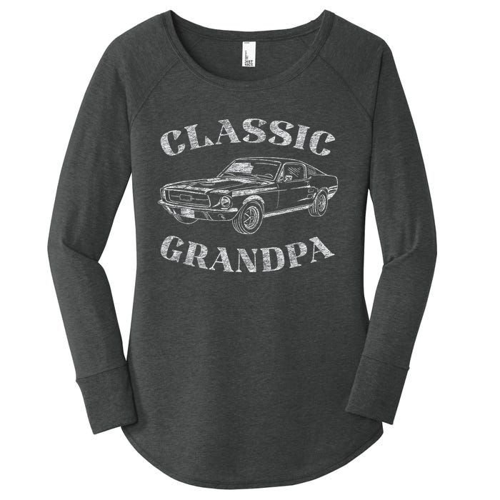 Funny Grandpa Classic Car Graphic Women's Perfect Tri Tunic Long Sleeve Shirt