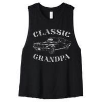 Funny Grandpa Classic Car Graphic Women's Racerback Cropped Tank