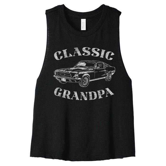 Funny Grandpa Classic Car Graphic Women's Racerback Cropped Tank