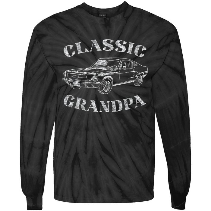 Funny Grandpa Classic Car Graphic Tie-Dye Long Sleeve Shirt