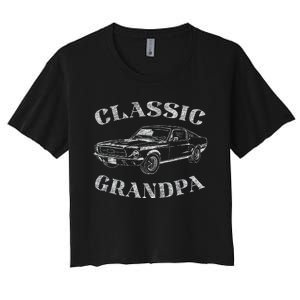 Funny Grandpa Classic Car Graphic Women's Crop Top Tee