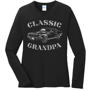 Funny Grandpa Classic Car Graphic Ladies Long Sleeve Shirt