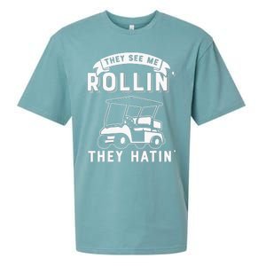 Funny Golf Cart See Me Rollin They Hatin Golf Humor Sueded Cloud Jersey T-Shirt