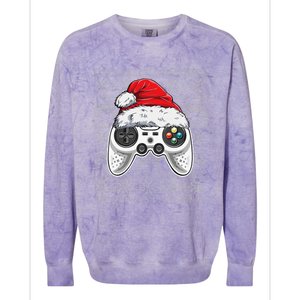 Funny Gamer Controller Gaming Gift Boys Christmas Santa Hat Colorblast Crewneck Sweatshirt