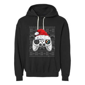 Funny Gamer Controller Gaming Gift Boys Christmas Santa Hat Garment-Dyed Fleece Hoodie