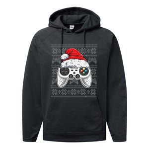 Funny Gamer Controller Gaming Gift Boys Christmas Santa Hat Performance Fleece Hoodie