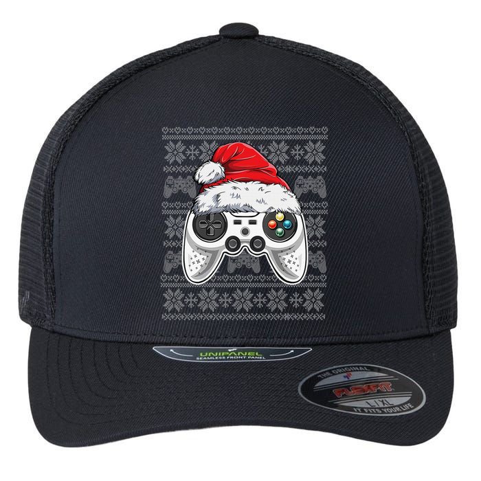 Funny Gamer Controller Gaming Gift Boys Christmas Santa Hat Flexfit Unipanel Trucker Cap