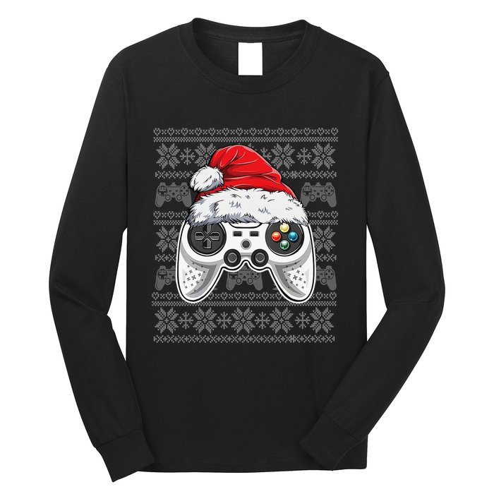 Funny Gamer Controller Gaming Gift Boys Christmas Santa Hat Long Sleeve Shirt