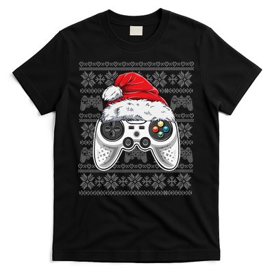 Funny Gamer Controller Gaming Gift Boys Christmas Santa Hat T-Shirt