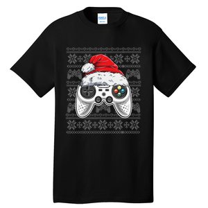 Funny Gamer Controller Gaming Gift Boys Christmas Santa Hat Tall T-Shirt