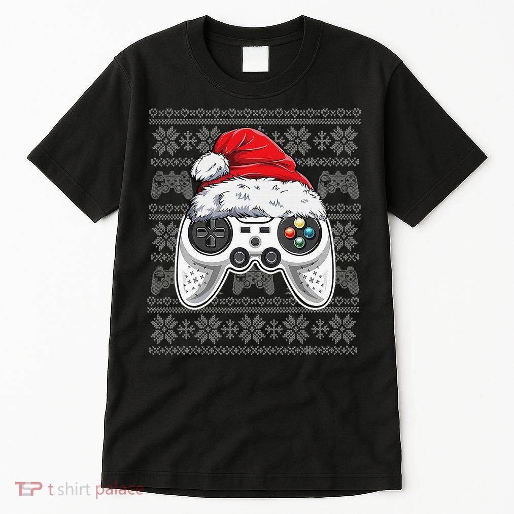 Funny Gamer Controller Gaming Gift Boys Christmas Santa Hat Tall T-Shirt
