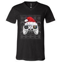 Funny Gamer Controller Gaming Gift Boys Christmas Santa Hat V-Neck T-Shirt