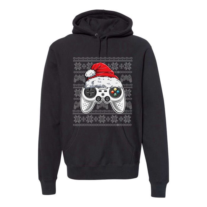 Funny Gamer Controller Gaming Gift Boys Christmas Santa Hat Premium Hoodie