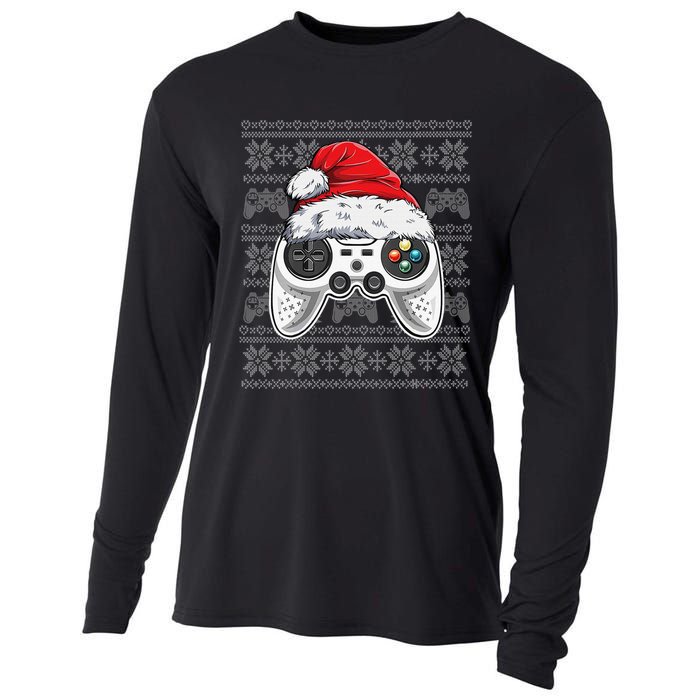 Funny Gamer Controller Gaming Gift Boys Christmas Santa Hat Cooling Performance Long Sleeve Crew