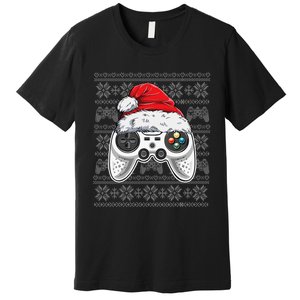 Funny Gamer Controller Gaming Gift Boys Christmas Santa Hat Premium T-Shirt