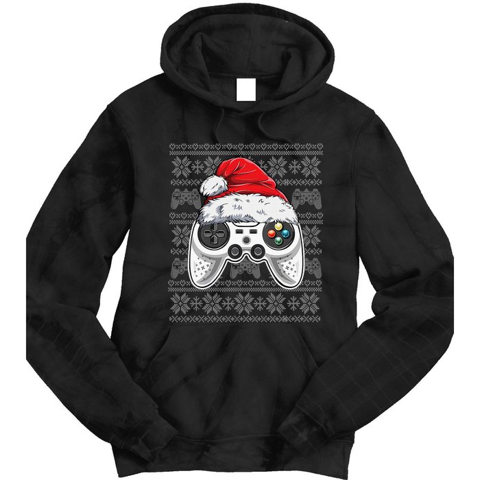 Funny Gamer Controller Gaming Gift Boys Christmas Santa Hat Tie Dye Hoodie