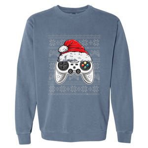 Funny Gamer Controller Gaming Gift Boys Christmas Santa Hat Garment-Dyed Sweatshirt