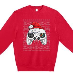 Funny Gamer Controller Gaming Gift Boys Christmas Santa Hat Premium Crewneck Sweatshirt