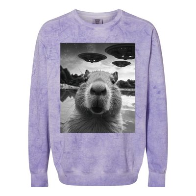 Funny Graphic Capybara Selfie With Ufos Weird Colorblast Crewneck Sweatshirt