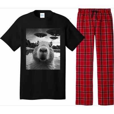 Funny Graphic Capybara Selfie With Ufos Weird Pajama Set