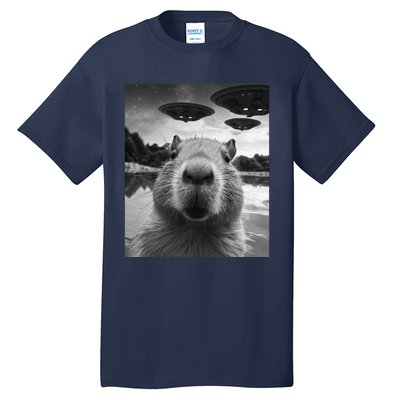 Funny Graphic Capybara Selfie With Ufos Weird Tall T-Shirt