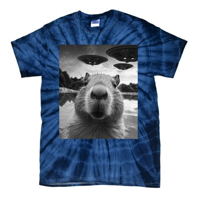 Funny Graphic Capybara Selfie With Ufos Weird Tie-Dye T-Shirt