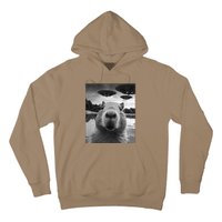 Funny Graphic Capybara Selfie With Ufos Weird Hoodie