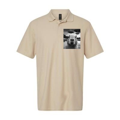 Funny Graphic Capybara Selfie With Ufos Weird Softstyle Adult Sport Polo