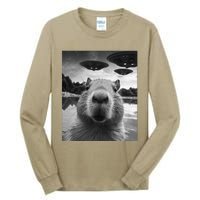 Funny Graphic Capybara Selfie With Ufos Weird Tall Long Sleeve T-Shirt