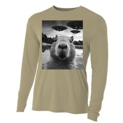 Funny Graphic Capybara Selfie With Ufos Weird Cooling Performance Long Sleeve Crew