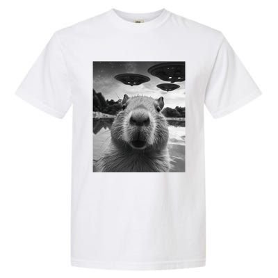 Funny Graphic Capybara Selfie With Ufos Weird Garment-Dyed Heavyweight T-Shirt