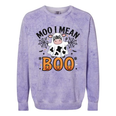 Funny Ghost Cow Moo I Mean Boo Cute Cow Halloween Gift Colorblast Crewneck Sweatshirt