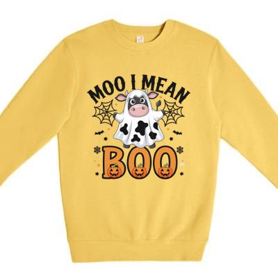 Funny Ghost Cow Moo I Mean Boo Cute Cow Halloween Gift Premium Crewneck Sweatshirt