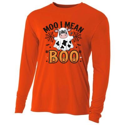 Funny Ghost Cow Moo I Mean Boo Cute Cow Halloween Gift Cooling Performance Long Sleeve Crew